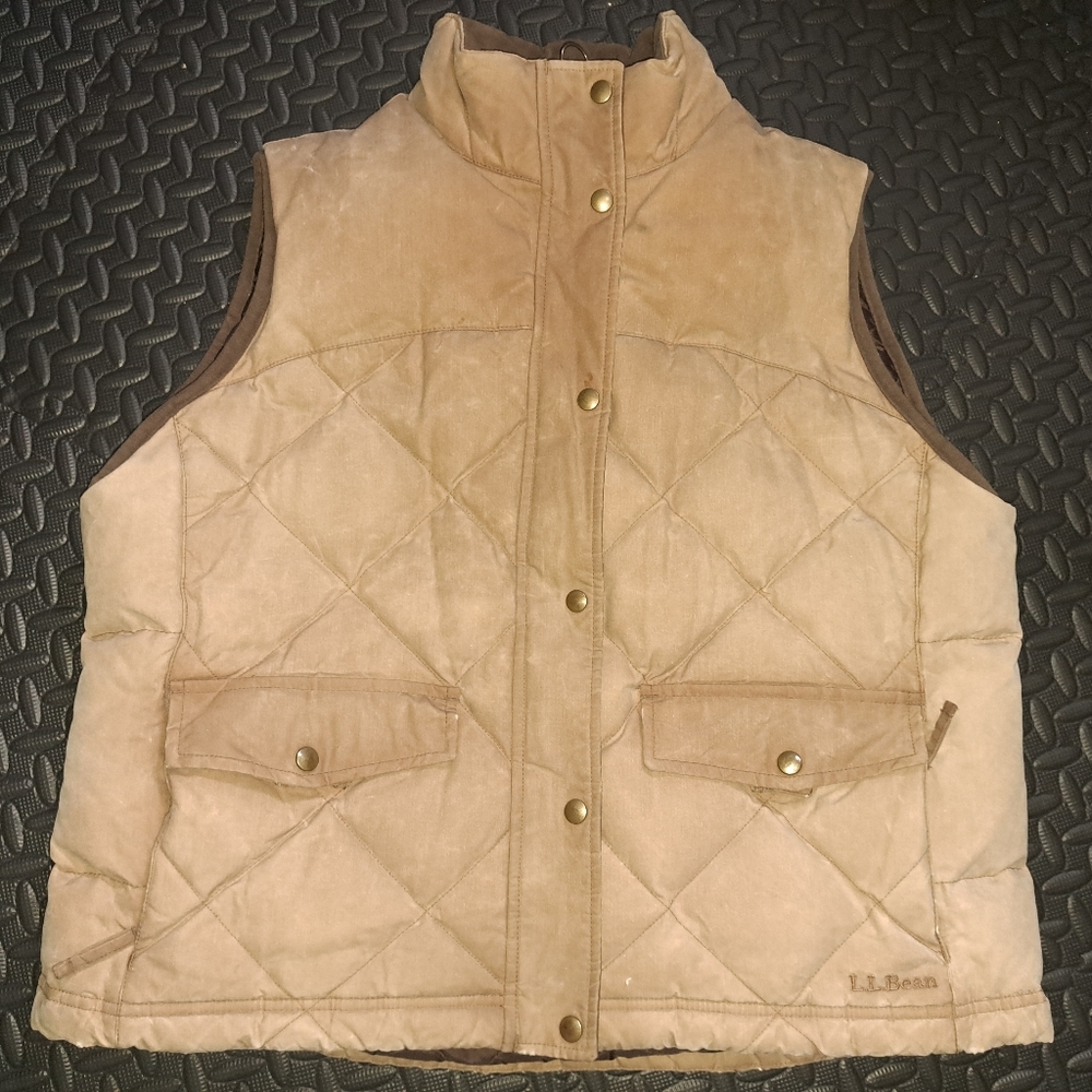 LL Bean Tan Goose Down Puffer Vest